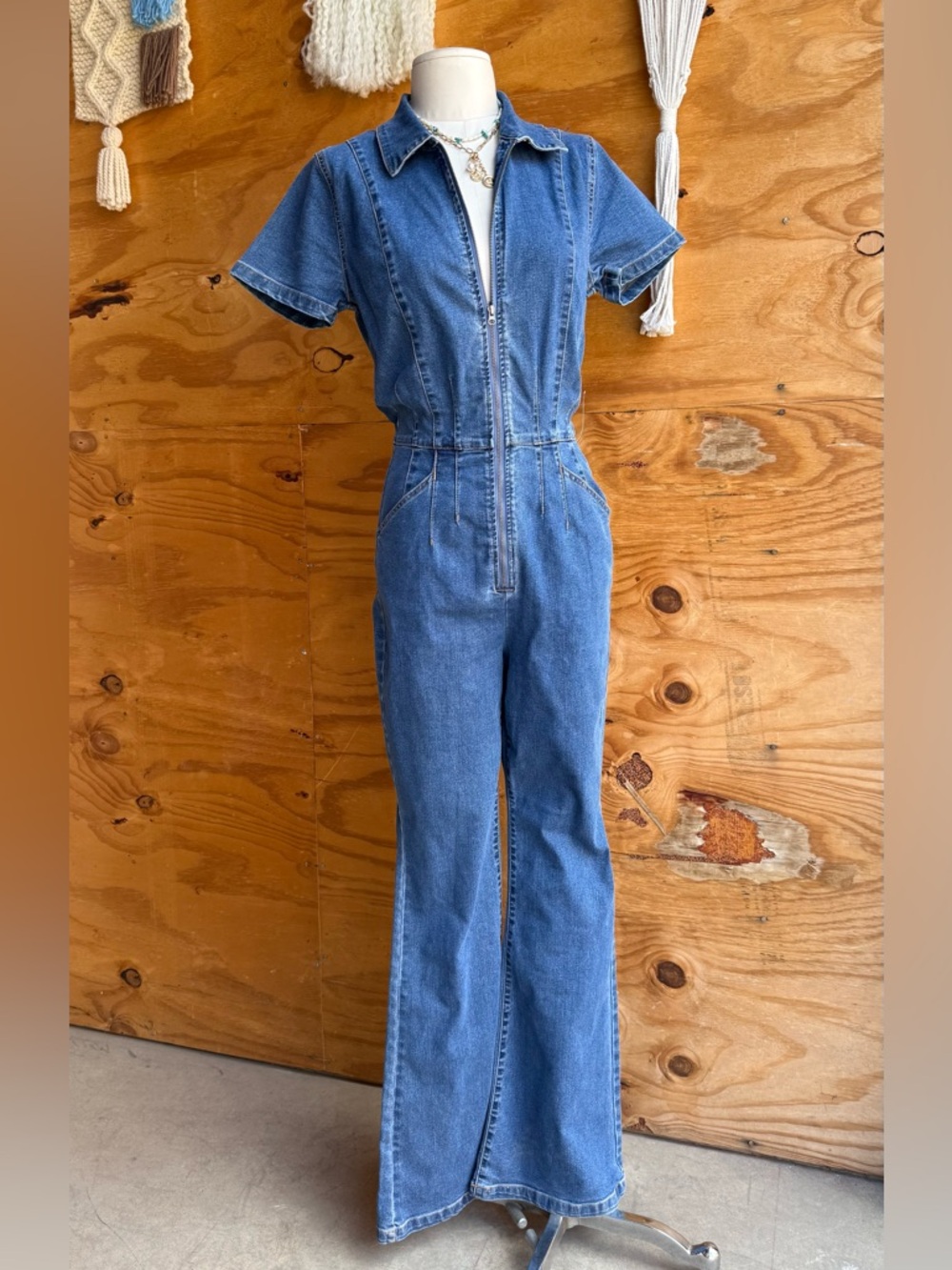 Denim Jumpsuit Flared Zipper Front